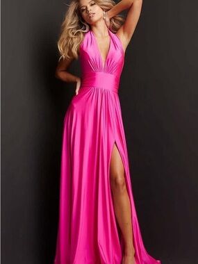 Jovani Hot Pink One-Shoulder Evening Gown